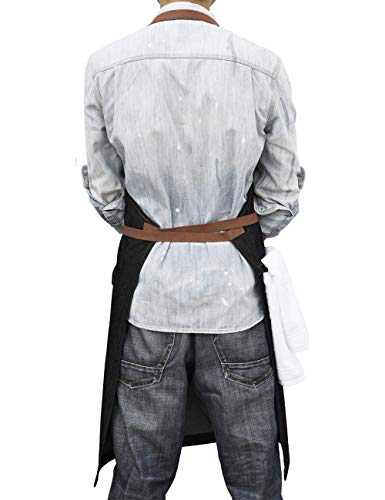 Chef Apron with Pockets & Towel Loop,Mens Womens,Black Denim - color: Black Denim