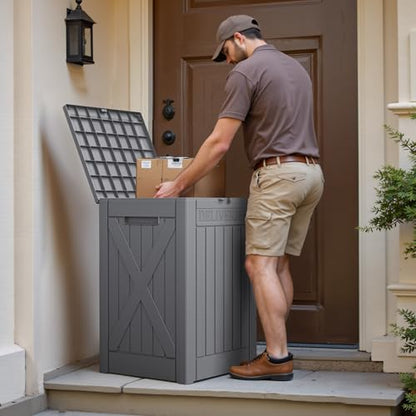 JUMMICO 52 Gallon Resin Package Delivery Box Lockable&Waterproof - color: Grey