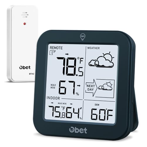 Indoor Outdoor Thermometer Wireless Weather Station Hygrometer Black