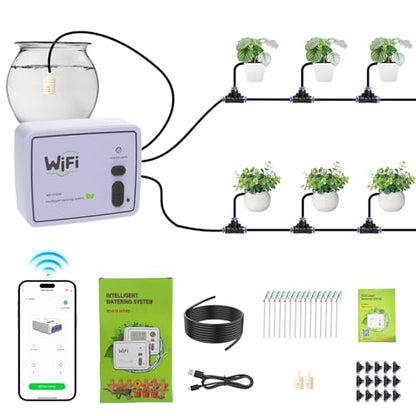 BZONE Dual Channel Automatic Watering System, Timer Drip Irrigation Kit - color: white