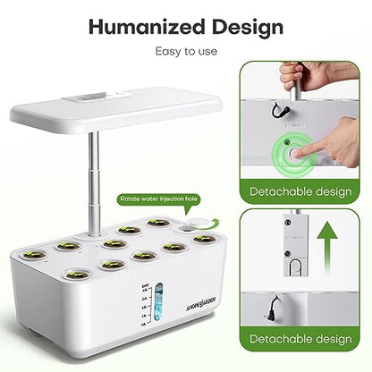 Ahopegarden Indoor Garden Hydroponics Growing System: 10 Pods Kit with LED - color: White