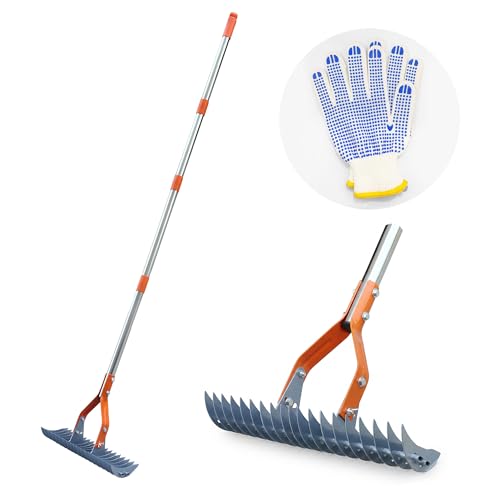 Thatch Rake – 74-Inch Heavy Duty Metal Rake with Hardened Steel Tines for Efficient Lawn Thatch and Dead Grass Removal, Detachable Handle Manual Dethatcher Rake for Yard and Landscape Maintenance