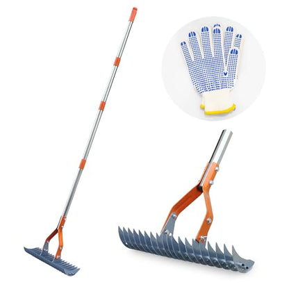 Thatch Rake – 74-Inch Heavy Duty Metal Rake with Hardened Steel Tines for Efficient Lawn Thatch and Dead Grass Removal, Detachable Handle Manual Dethatcher Rake for Yard and Landscape Maintenance