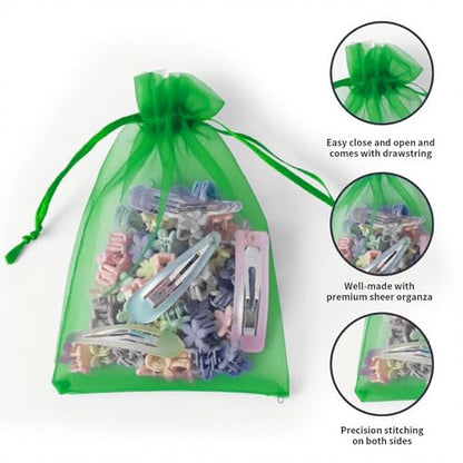 YHJZ 100PCS Dark Green Organza Bags, 4x6 Inch Small Mesh Bags Drawstring, Jewelry Gift Bags for Birthday Party, Treats, Wedding - color: Grass Green