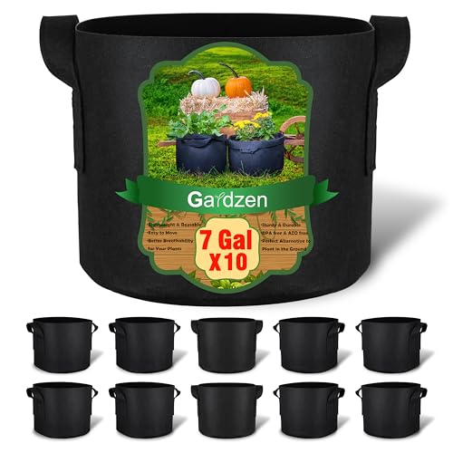 Gardzen 10-Pack 7 Gallon Grow Bags Fabric Pots with Heavy Duty Handles - size: 7 Gallons