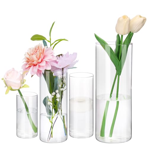 Fixwal 4 Pack Clear Glass Cylinder Vases, 4, 6, 8, 10 Inch Tall - size: 4pcs