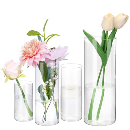 Fixwal 4 Pack Clear Glass Cylinder Vases, 4, 6, 8, 10 Inch Tall - size: 4pcs