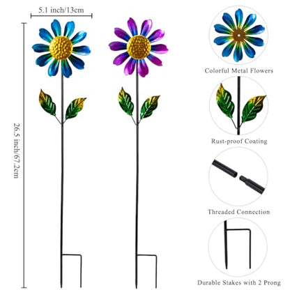 4 Pack Wind Spinner Outdoor,Waterproof Metal Flowers Windmill - size: Sunflowers-4Pack