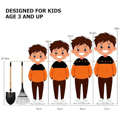 Kids Garden Tool Set, 2-Piece Rake and Shovel with Wooden Handles, 28 Inch Long, Black Metal Gardening Tools for Boys and Girls Digging Sand, Outdoor Toy Gifts for Sandbox - color: 1pcs rake & 1pcs shovel