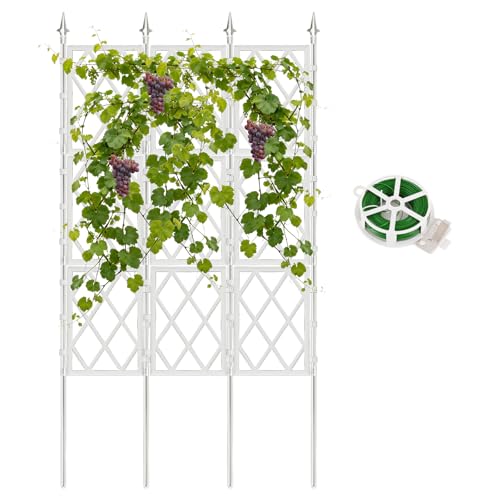 63 Inch Garden Trellis Support Fence Metal Lattice Climbing Frame White - color: White
