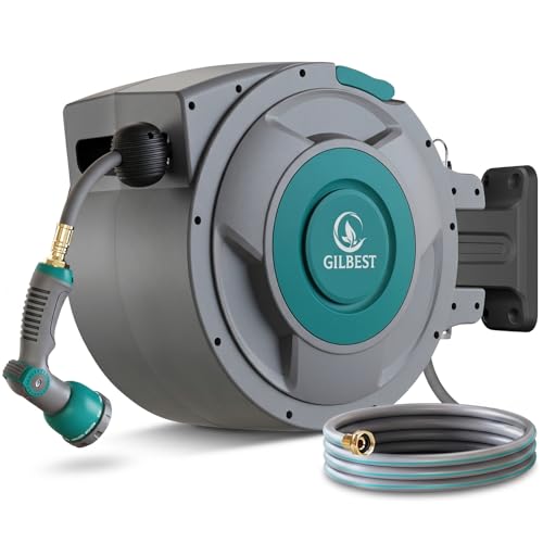 1/2" x 130 ft Retractable Garden Hose Reel, Heavy Duty Water Hose Reel - color: Green, size: 1/2 in 130FT+6.5FT