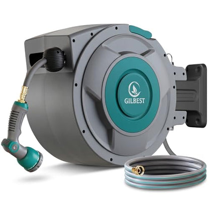 1/2" x 130 ft Retractable Garden Hose Reel, Heavy Duty Water Hose Reel - color: Green, size: 1/2 in 130FT+6.5FT