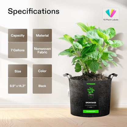 VIVOSUN 5-Pack 7 Gallon Plant Grow Bags Fabric Pots with Handles - color: Black, size: 7 Gallons