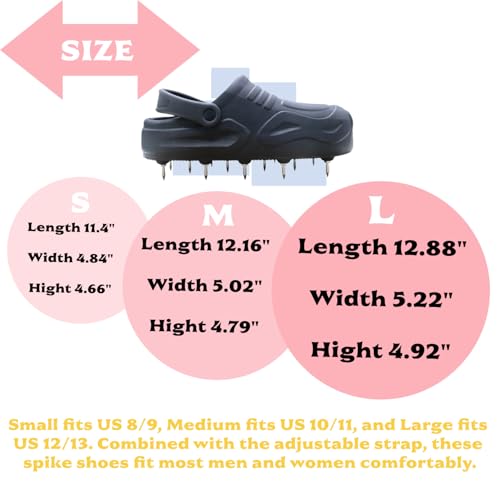 Lawn Aerator Shoes for Grass Lawn, Heavy Duty Spike Shoes with Adjustable Straps, Free-Installation Soil Yard Aerator Tool for Garden Patio Grass -Medium - size: Medium