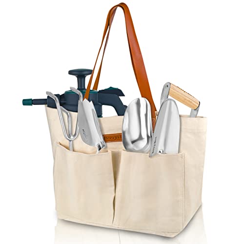 Garden Tool Bag, Canvas Garden Tote With Pockets for Gardening