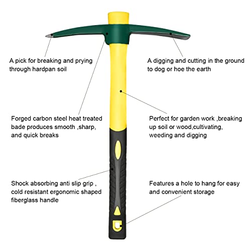 15inch Forged Adze Pick, Weeding Mattock Hoe, Pick Axe,1.4LB