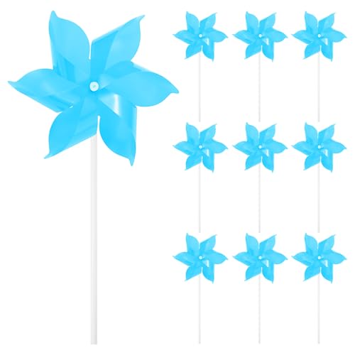 M METERXITY 10-Pack Six Blades Rainbow Pinwheels, 9.1 Inch Plastic Wind Spinners Outdoor Flower Windmill for Party Decorations/Yard/Garden, Toy Wind Spinners [Light Blue] - color: Light Blue