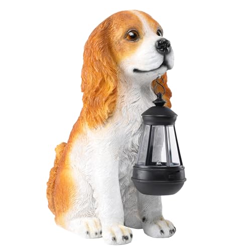 Dog Garden Statues, Cocker Spaniel Statue Holding Lantern Yard Decorations - style: American Cocker Spaniel