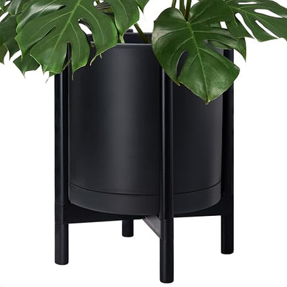 D'vine Dev Plastic Pot with Ebony Wood Stand, Black, 16 in, 55-C-Z-2 - color: Matte Black Pot + Ebony Stand, size: 16 Inch