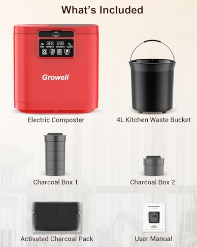 Growell Electric Composter for Kitchen, 4L Odorless Countertop Compost Bin - color: Red