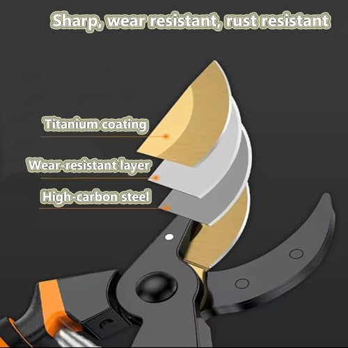 Germany Pruning Shears For Gardening, Arthritis Weak Hand Snips, 4x cutting power trimming, 1-Inch Cut Capacity Garden Clippers, Ergonomic handle, Rust resistant, high strength steel, Sharp - color: Red/Black