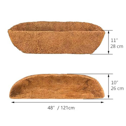 2 pcs Trough Coco Liner 48 inch Replaceable Coconut Fiber Liner for Window Box, Fence Flower Baskets, Wall Planter - size: 48 in -2pcs
