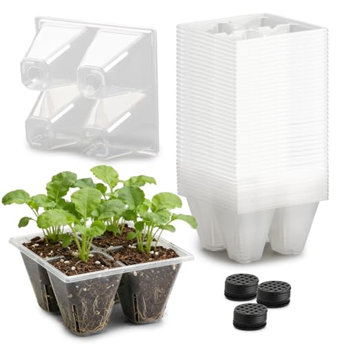 RooTrimmer 40 Pack Reusable 4-Cell Seed Starter Trays with Large Drainage Holes - Clear Transparent Trays for Root Growth Monitoring, Avoids Overwatering, Easy Transplant, Fits Standard 1020 Trays - color: Clear, size: 4 Cells-40P