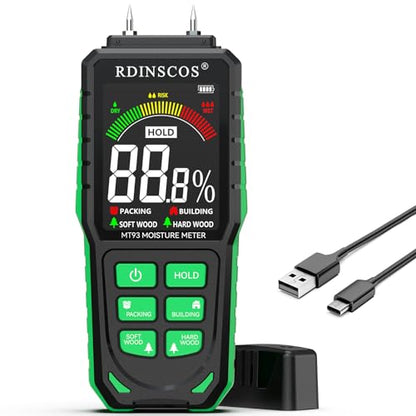 RDINSCOS MT93 Wood Moisture Meter, Rechargeable Wood Moisture Detector - color: Green