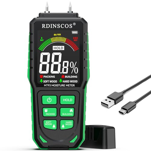 RDINSCOS MT93 Wood Moisture Meter, Rechargeable Wood Moisture Detector - color: Green