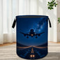 Airplane Laundry Basket,Night Runway Jet Hamper for Home 19.7x15.7 In - color: Airplane