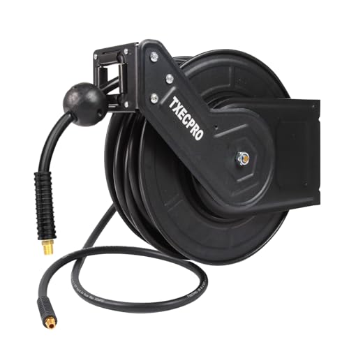Retractable Air Hose Reel, 3/8 IN x50FT Hybrid Air Hose,Max 300 PSI, Air Compressor Hose Reel with 5 ft Lead in, Ceiling/Wall Mounted,Heavy Duty Air Tool - size: Standard