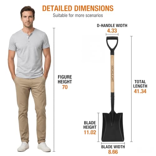 Flat Square Shovel 41 Inch Heavy Duty D Handle Steel Digging Garden Shovel