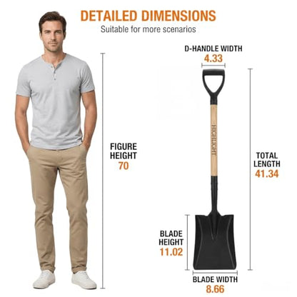 Flat Square Shovel 41 Inch Heavy Duty D Handle Steel Digging Garden Shovel