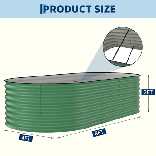 Garvee 8x4x2ft Galvanized Raised Garden Bed, Oval Outdoor Metal Planter Box