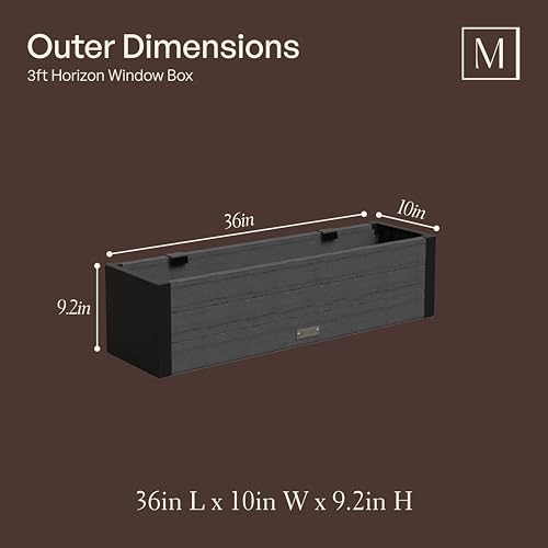 Mayne Vista 36in Rectangular Window Box Planter, Charcoal - size: 36in