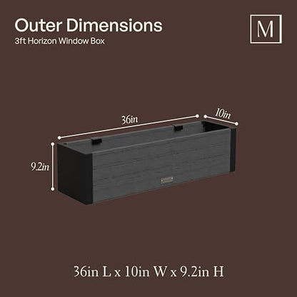 Mayne Vista 36in Rectangular Window Box Planter, Charcoal - size: 36in