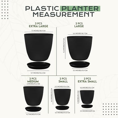 Plant Pots Indoor with Drainage, 10 Pack Multi-Size Planters Set, Black - color: Black, size: Pack of 10