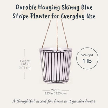 Hanging Skinny Blue Stripe 5'' Flower Pot, Multi Color