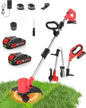 21V 2 in 1 Cordless String Trimmer and Edger, 12" Auto-Feed Electric Weed Wacker, Lightweight Weed Eater with 2 X 4Ah Batteries, Grass Cutter Lawn Tool with 2 Line Spools for Garden Yard