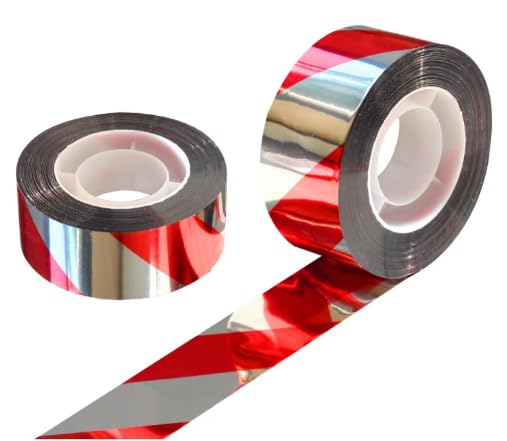2 Roll Bird Scare Tape Ribbon,1 Inch*164 Ft Bird Tape for Outside,Easy Use Bird Reflective Tape for Garden, Orchard,Farmor Courtyard(Silver and Red) - color: Silver and Red, size: 1 In*164 Ft-Silver&Red-2 Roll