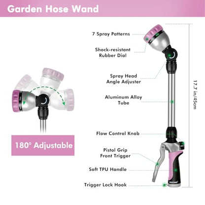 RESTMO Heavy Duty Metal Hose Wand, Watering Wand for Garden Hose - color: Pink