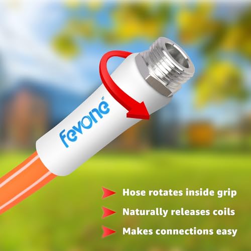 FEVONE 50 ft Hybrid Polymer Garden Hose, Heavy Duty Water Hose - color: Orange, size: 50FT