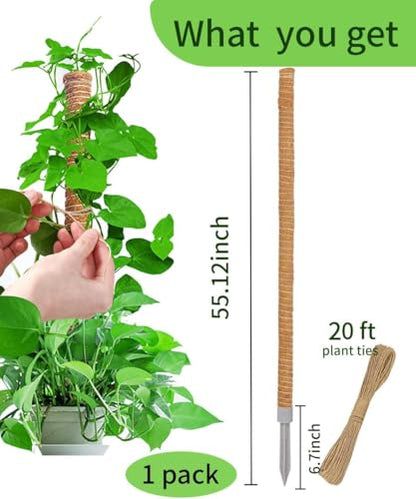 LEMGUBKP 55 Inch Moss Pole, Bendable Moss Pole for Plants Monstera, Moss Poles for Climbing Plants Indoor, Coir Plant Pole Sticks Support Stakes for Potted Plant