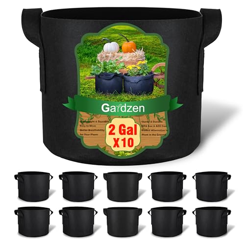Gardzen 10-Pack 2 Gallon Grow Bags Fabric Pots with Heavy Duty Handles - size: 2 Gallons