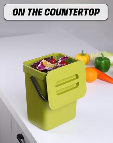 1.3 Gal Hanging Small Trash Can with Lid, Countertop Compost Bin, 5L, Green - color: GREEN, size: 5 L / 1.3 Gal - Lid