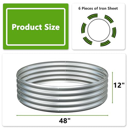 2PCS 4x4x1ft Galvanized Raised Garden Bed Kit,Round Garden Bed Outdoor Planter Box for Vegetables,Flowers,Herbs,Easy Assembly,Silver - size: 4x4x1(2PCS)