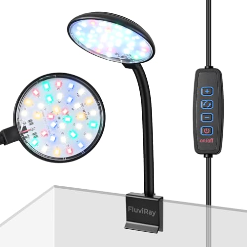 Mini Clip-On Aquarium Light 7W USB Dimmable Fish Tank Lamp with 3 Light Modes (White/RGB/Full Spectrum), 9-Level Brightness, 360° Adjustable Gooseneck for 1–3 Gallon Tanks - color: Black
