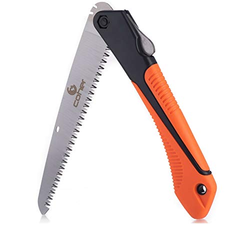 coher Folding Hand Saw for Tree Pruning, Camping, Gardening, Hunting. Cutting Wood, PVC, Bone with Ergonomic Handle Design