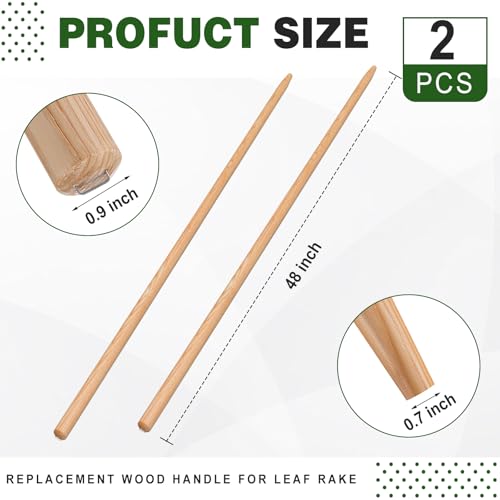 Leinuosen 2 Pack 48 Inch Replacement Wood Rake Handle for Leaf Rake - size: 48 Inch