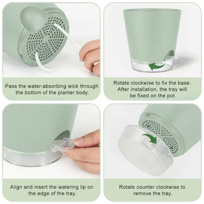 5/5.5/6/6.5/7/8 Inch Self Watering Pots Visible Water Level Indoor/Outdoor - color: Green